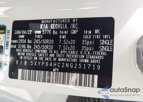 2022 Kia Telluride S z USA, uszkodzony, nr VIN 5XYP64HC2NG251719